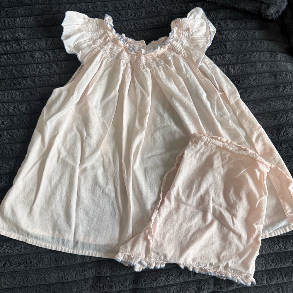 Soft Pink Women's Two-Piece Pajama Set - Smocked Neck & Ruffle Trim